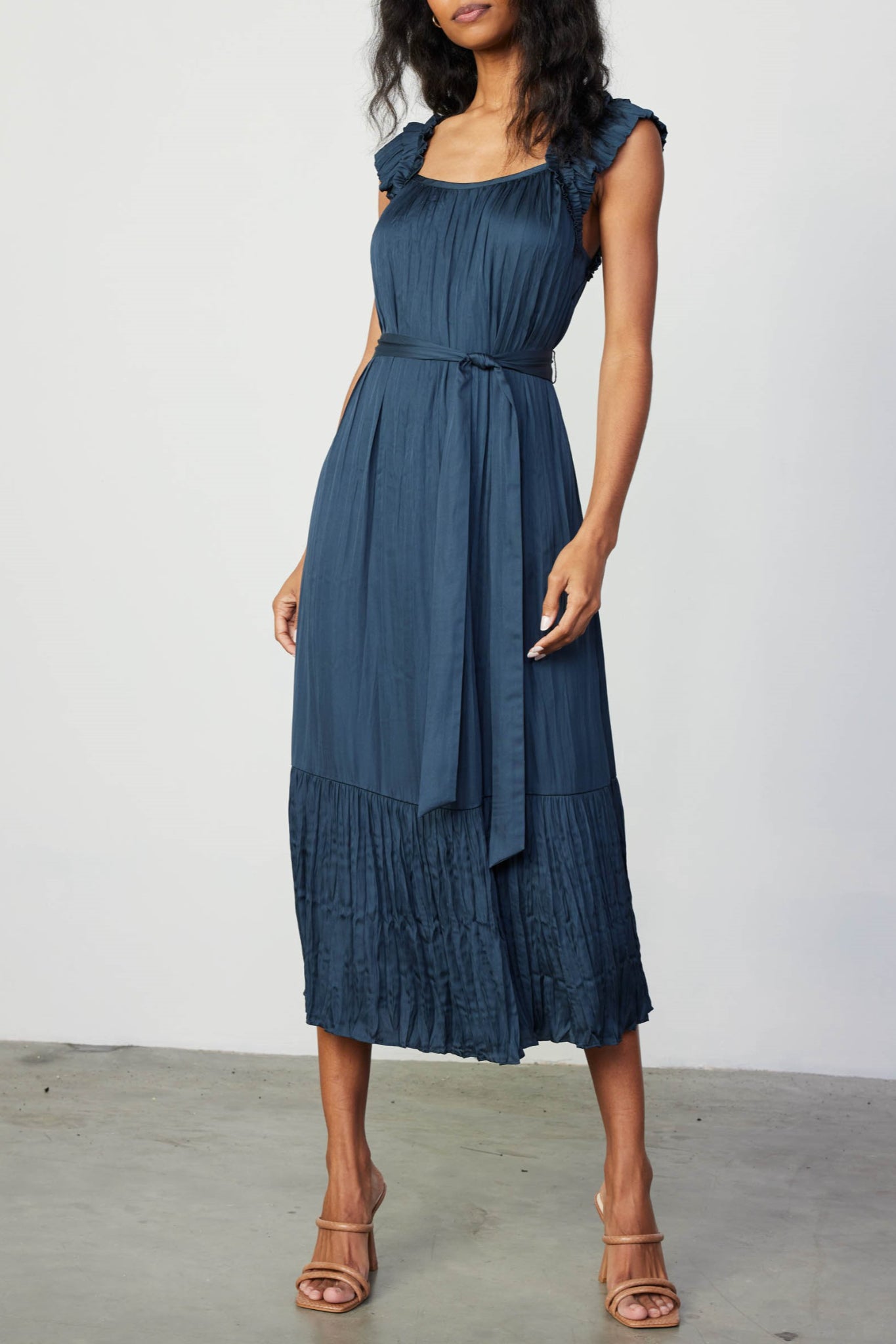 Ruffled Shoulder Midi Dress
