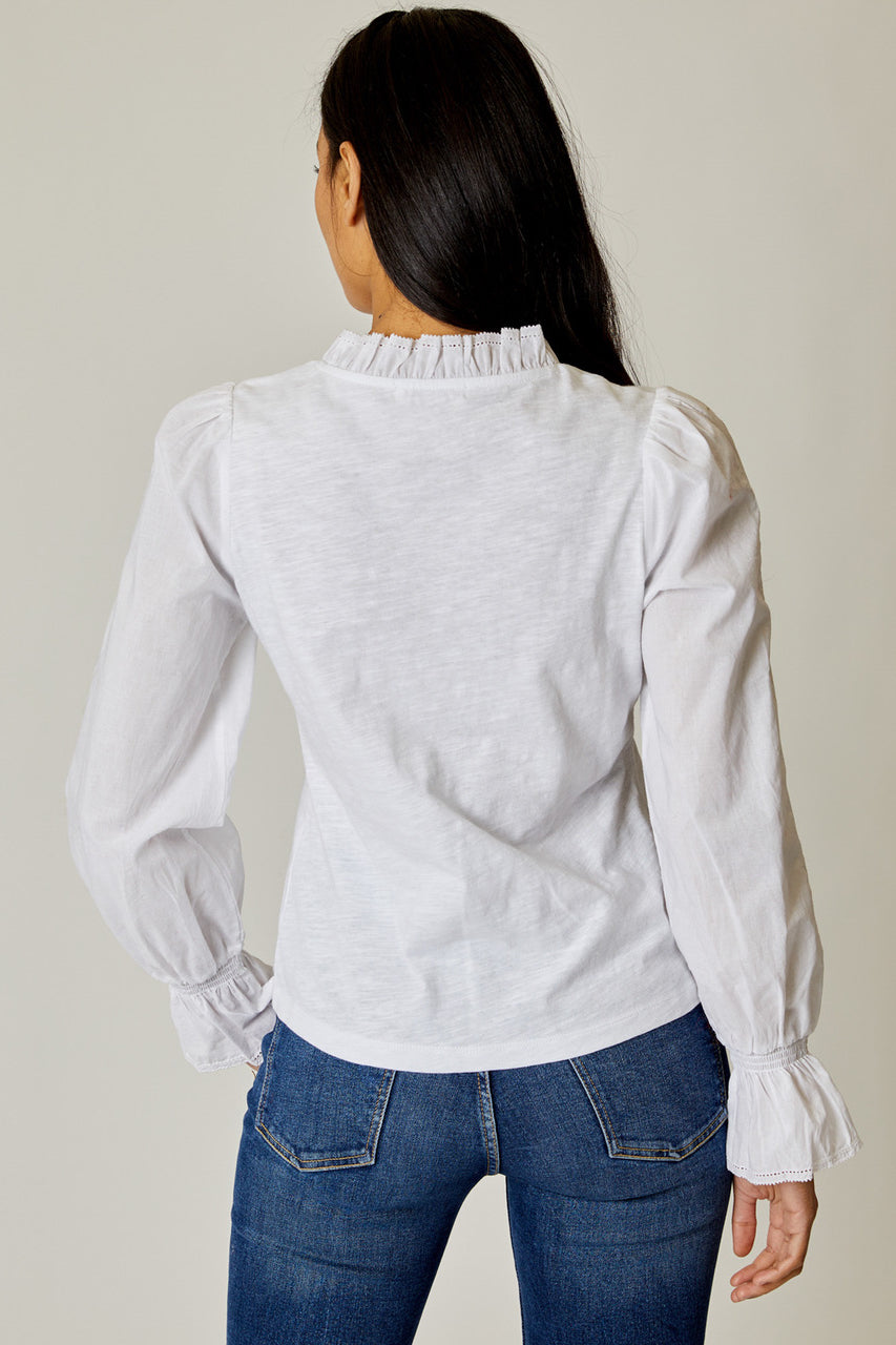 Eyelet Trim V Neck Top