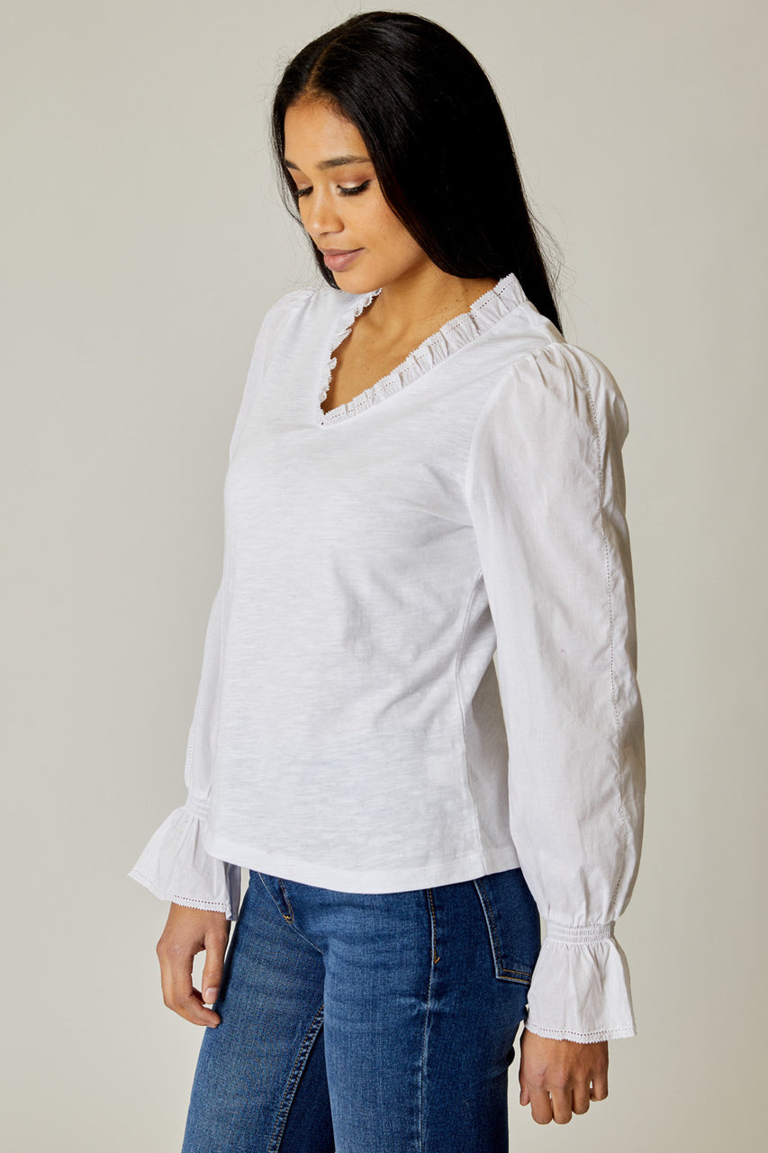 Eyelet Trim V Neck Top