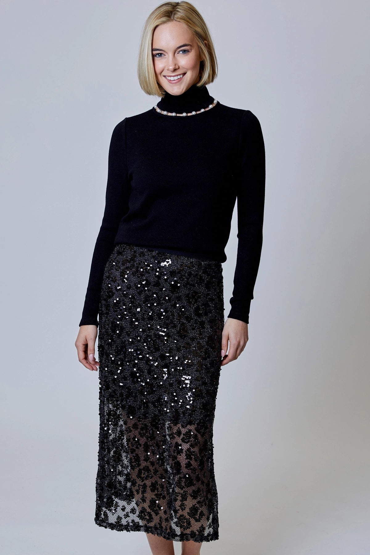 Sequin Leopard Midi Skirt