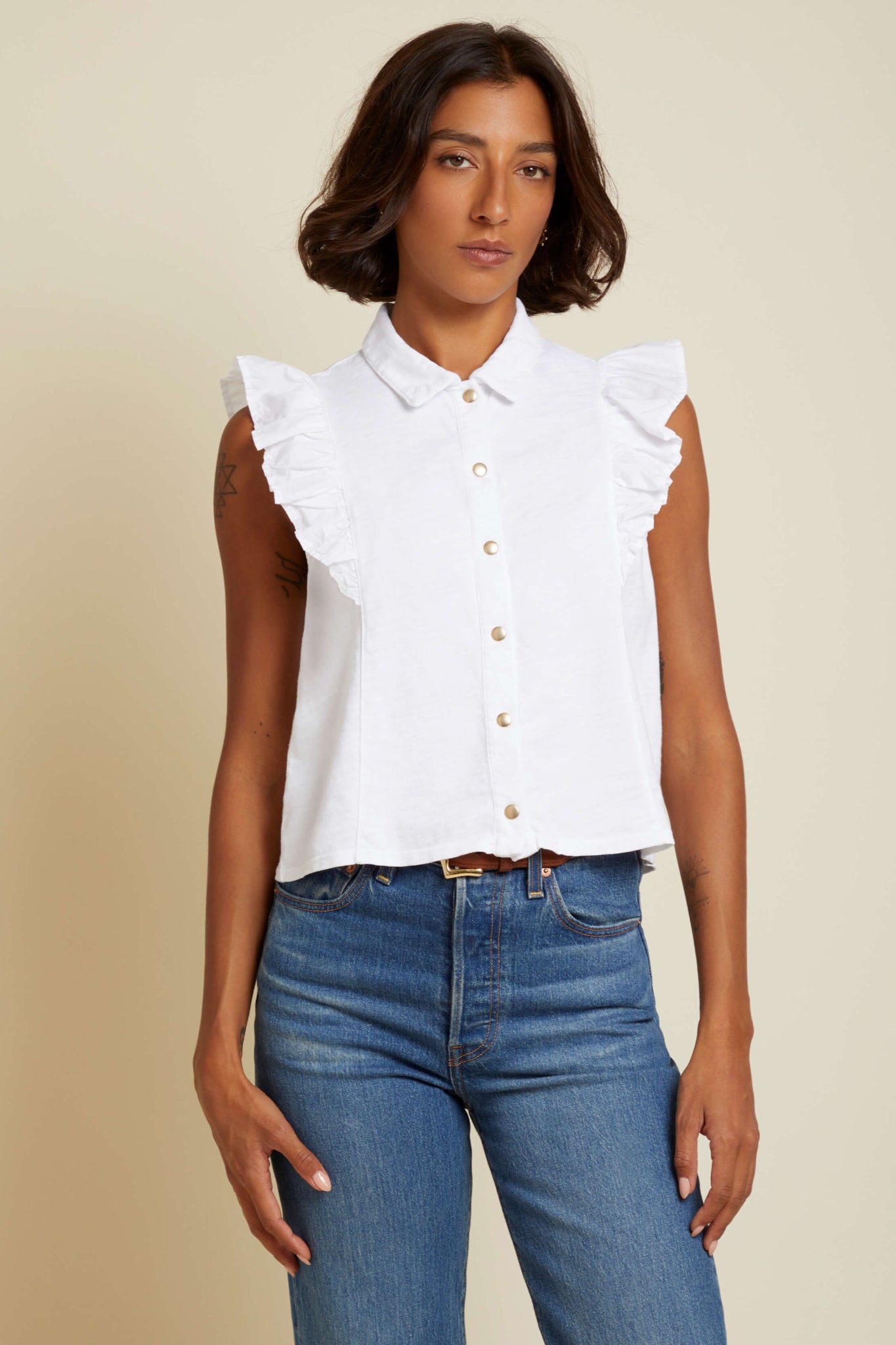 Archer Ruffle Button Top