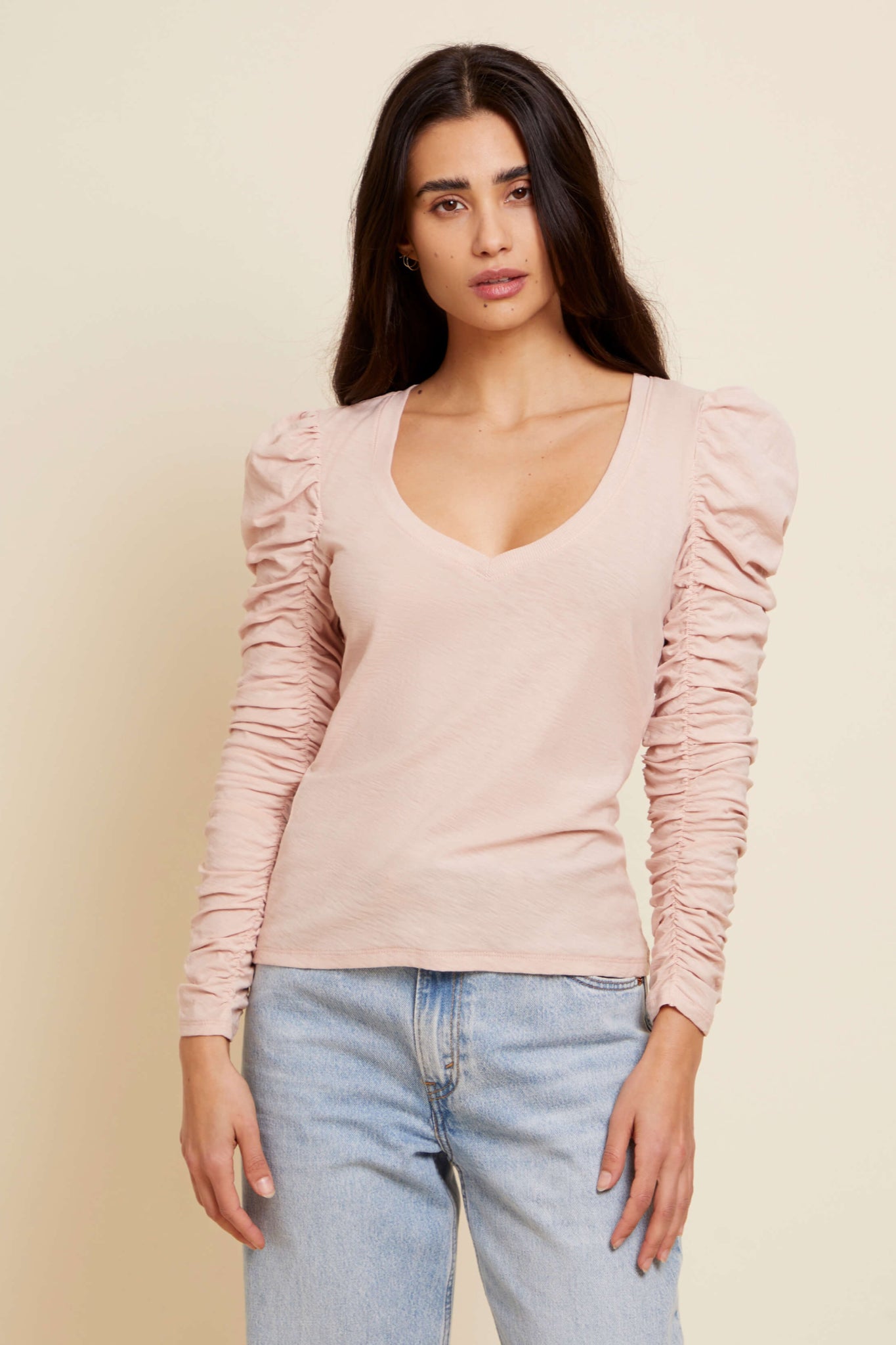 Renee Shirred V neck