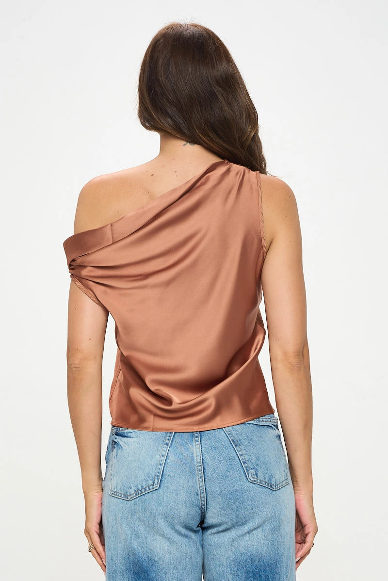 Dropped Shoulder Long Sleeve Satin Top