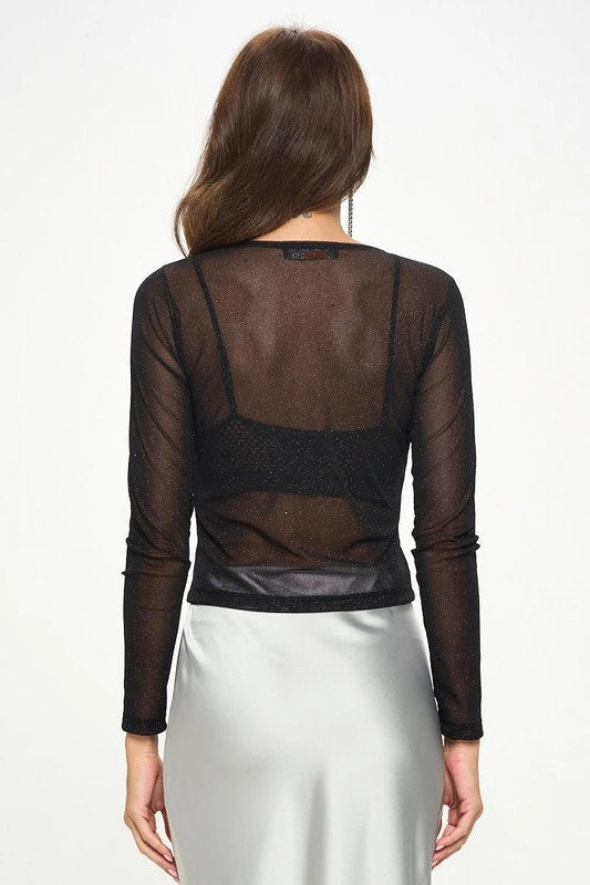 Sheer Stretch Mesh Long Sleeve Top