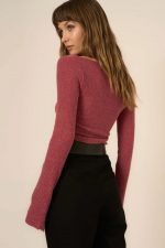 Pixel Ruched Side Brushed Rib V-Neck - Image 2