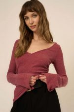 Pixel Ruched Side Brushed Rib V-Neck