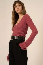 Pixel Ruched Side Brushed Rib V-Neck - Image 3
