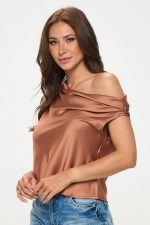 Gleam Shoulder Long Sleeve Satin Top - Image 3